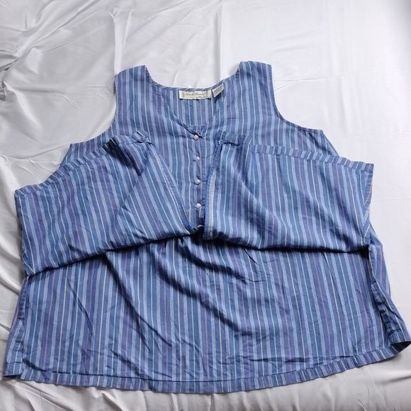 Sarah Bentley Vintage Striped Pearl Button Pleated Back Sleeveless Top - Picture 7 of 15